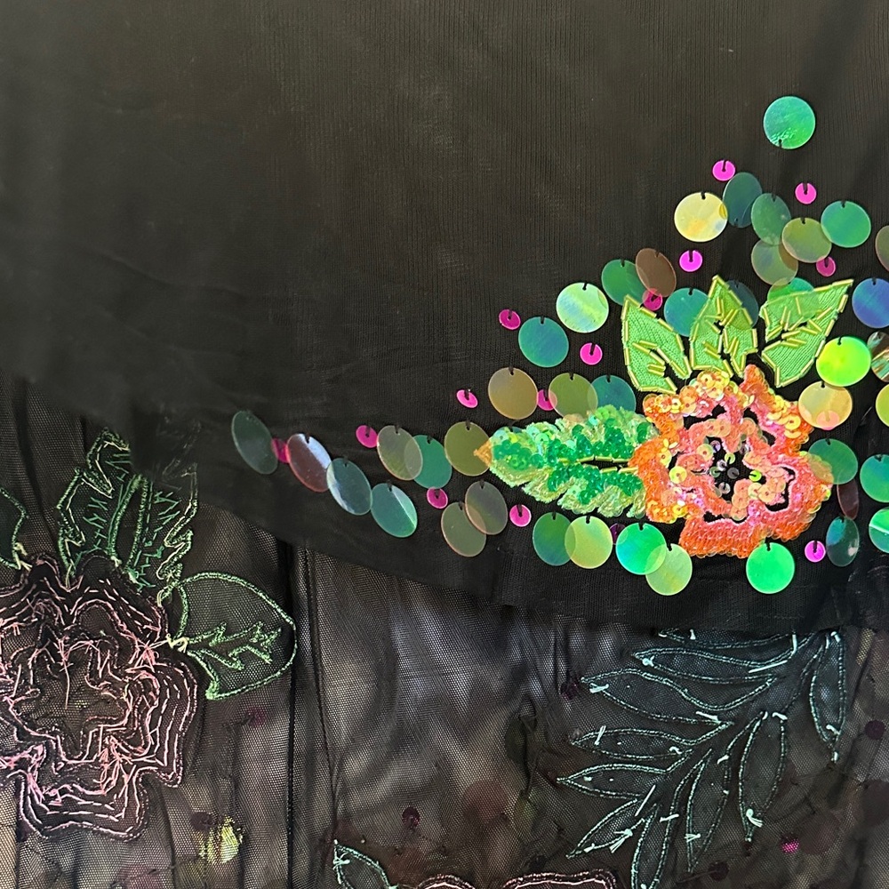 Berek Black Sheer Poncho with Sequin Floral Accents - Picture 10 of 11